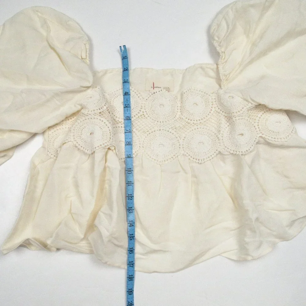 By Anthropologie Lace Babydoll Top Cream - Large Petite LP